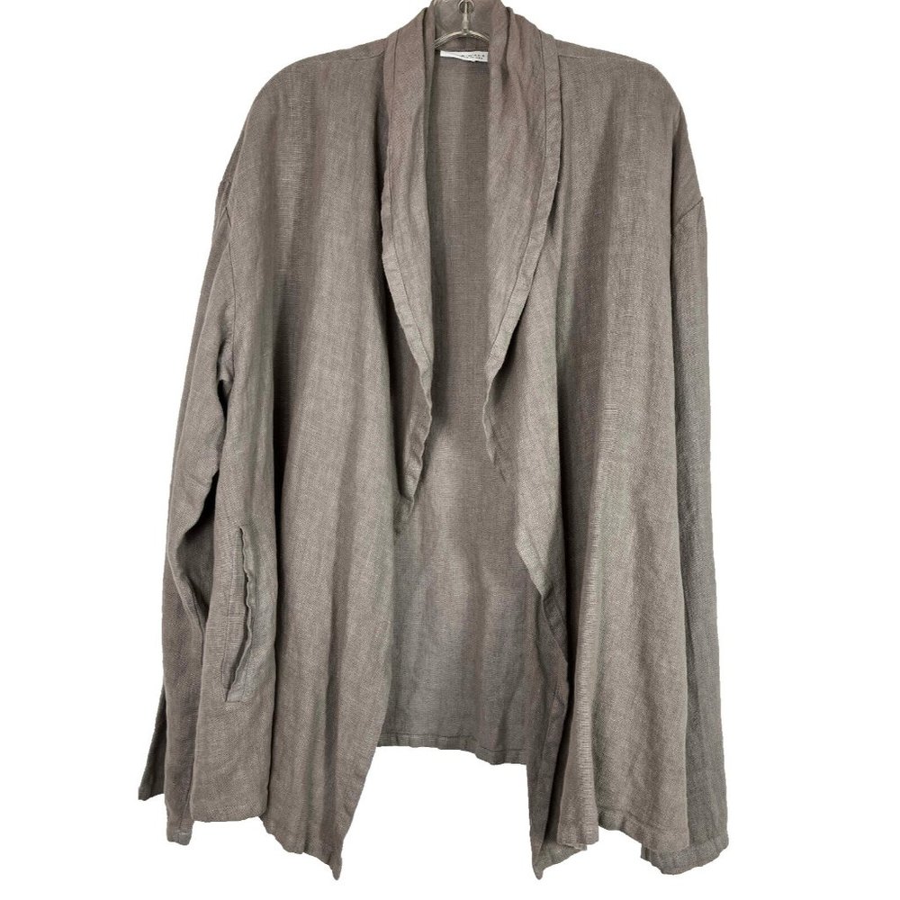 XL Bryn Walker 100% Linen Oversized Gray Open Syle Jacket w Pocket